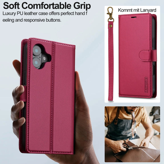 For iPhone 16 Plus LC.IMEEKE L2 Series Detachable Magsafe PU Phone Case with Lanyard(Red)