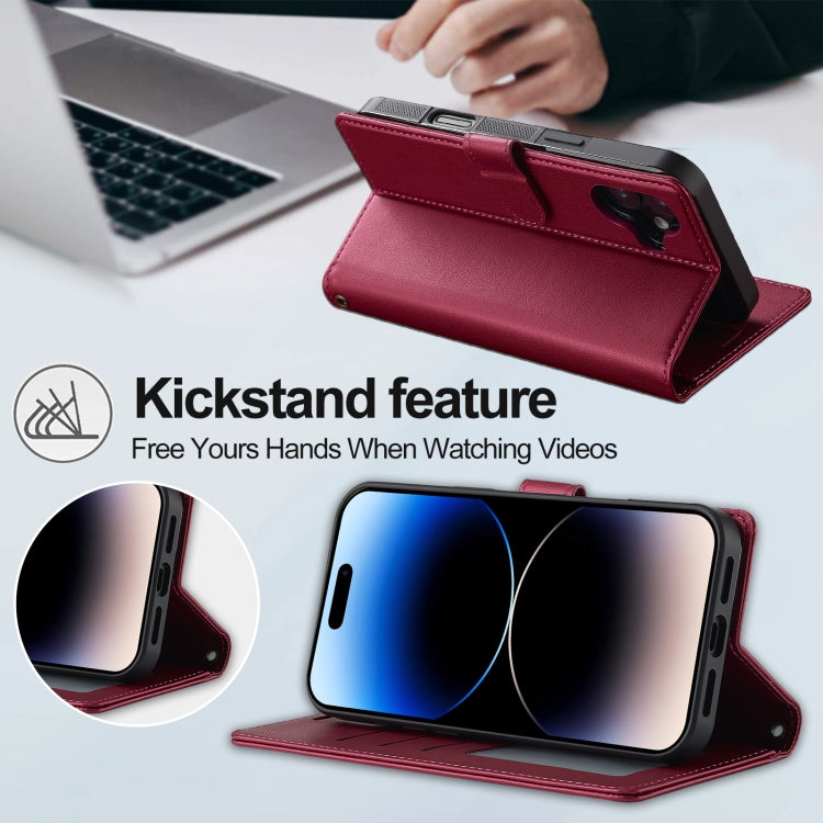 For iPhone 16 Plus LC.IMEEKE L2 Series Detachable Magsafe PU Phone Case with Lanyard(Red)