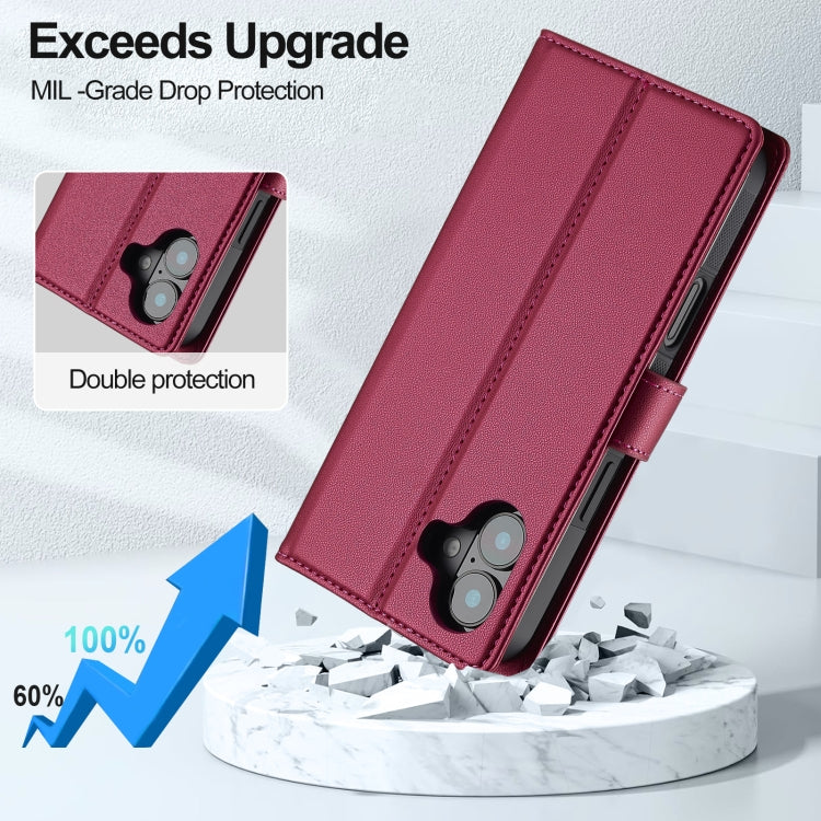 For iPhone 16 Plus LC.IMEEKE L2 Series Detachable Magsafe PU Phone Case with Lanyard(Red)