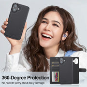 For iPhone 16 LC.IMEEKE L2 Series Detachable Magsafe PU Phone Case with Lanyard(Black)