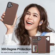 For iPhone 16 LC.IMEEKE L2 Series Detachable Magsafe PU Phone Case with Lanyard(Brown)