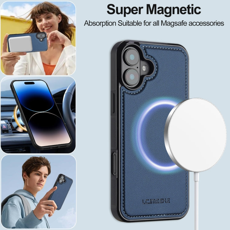 For iPhone 16 LC.IMEEKE L2 Series Detachable Magsafe PU Phone Case with Lanyard(Blue)