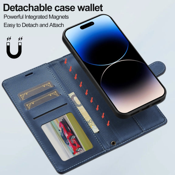 For iPhone 16 LC.IMEEKE L2 Series Detachable Magsafe PU Phone Case with Lanyard(Blue)