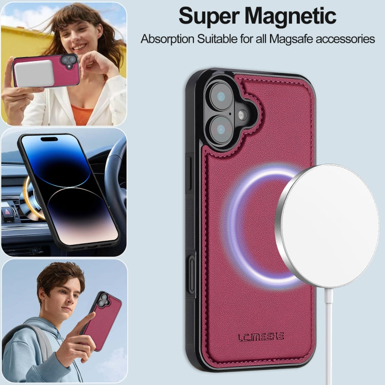 For iPhone 16 LC.IMEEKE L2 Series Detachable Magsafe PU Phone Case with Lanyard(Red)