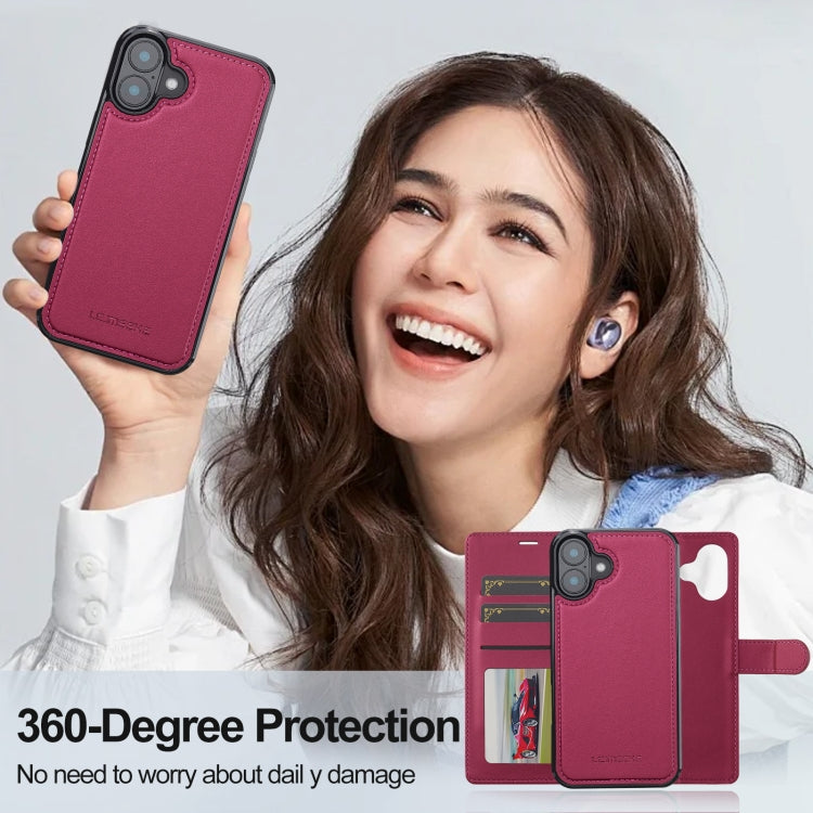 For iPhone 16 LC.IMEEKE L2 Series Detachable Magsafe PU Phone Case with Lanyard(Red)