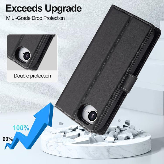 For iPhone 16e LC.IMEEKE L2 Series Detachable Magsafe PU Phone Case with Lanyard(Black)
