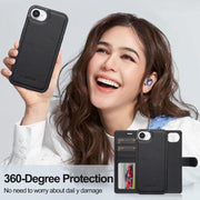 For iPhone 16e LC.IMEEKE L2 Series Detachable Magsafe PU Phone Case with Lanyard(Black)