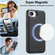 For iPhone 16e LC.IMEEKE L2 Series Detachable Magsafe PU Phone Case with Lanyard(Black)
