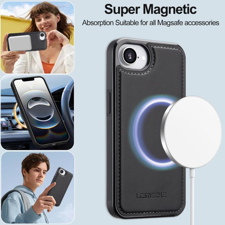 For iPhone 16e LC.IMEEKE L2 Series Detachable Magsafe PU Phone Case with Lanyard(Black)