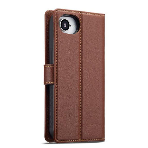 For iPhone 16e LC.IMEEKE L2 Series Detachable Magsafe PU Phone Case with Lanyard(Brown)