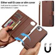 For iPhone 16e LC.IMEEKE L2 Series Detachable Magsafe PU Phone Case with Lanyard(Brown)