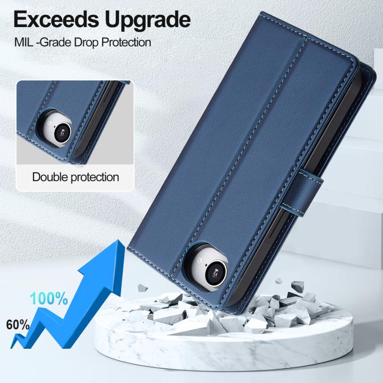 For iPhone 16e LC.IMEEKE L2 Series Detachable Magsafe PU Phone Case with Lanyard(Blue)