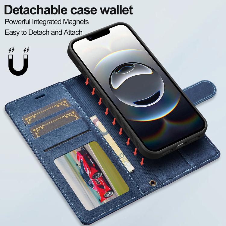 For iPhone 16e LC.IMEEKE L2 Series Detachable Magsafe PU Phone Case with Lanyard(Blue)