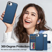 For iPhone 16e LC.IMEEKE L2 Series Detachable Magsafe PU Phone Case with Lanyard(Blue)