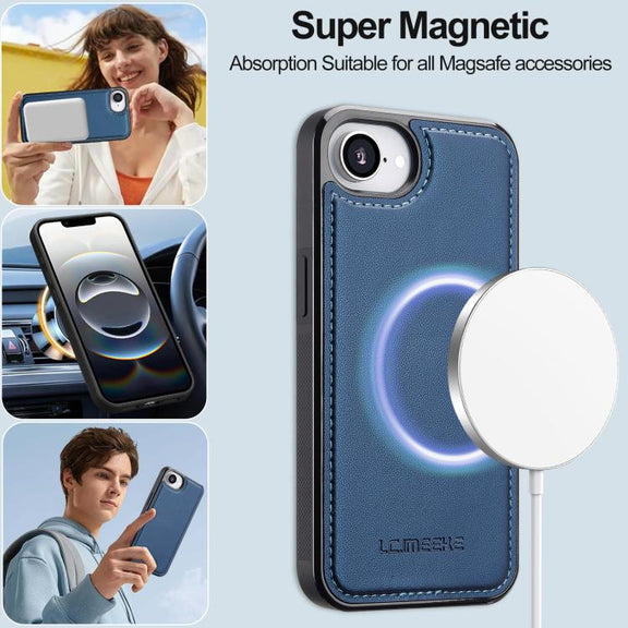 For iPhone 16e LC.IMEEKE L2 Series Detachable Magsafe PU Phone Case with Lanyard(Blue)