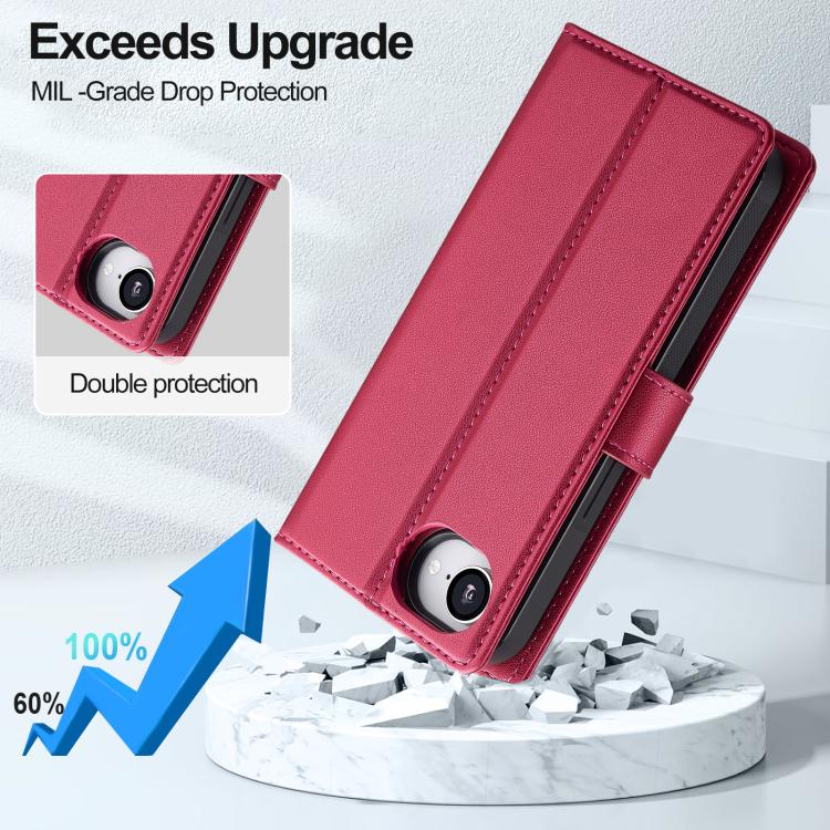 For iPhone 16e LC.IMEEKE L2 Series Detachable Magsafe PU Phone Case with Lanyard(Red)