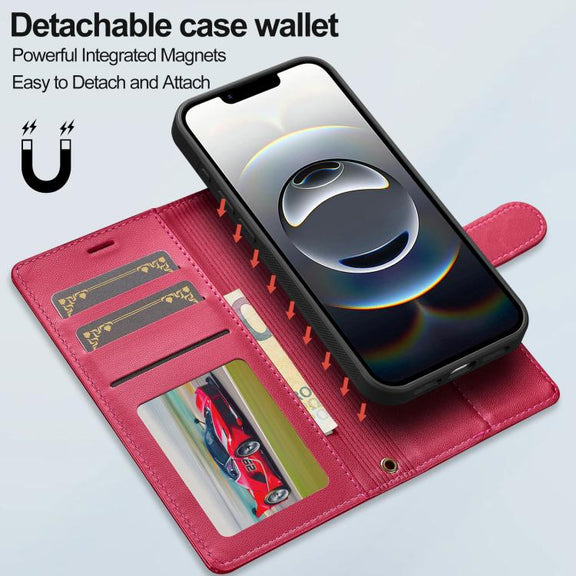 For iPhone 16e LC.IMEEKE L2 Series Detachable Magsafe PU Phone Case with Lanyard(Red)