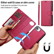 For iPhone 16e LC.IMEEKE L2 Series Detachable Magsafe PU Phone Case with Lanyard(Red)