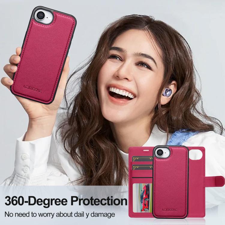 For iPhone 16e LC.IMEEKE L2 Series Detachable Magsafe PU Phone Case with Lanyard(Red)