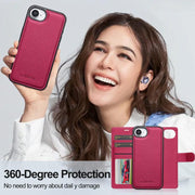 For iPhone 16e LC.IMEEKE L2 Series Detachable Magsafe PU Phone Case with Lanyard(Red)