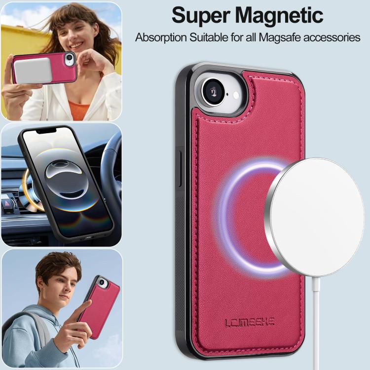 For iPhone 16e LC.IMEEKE L2 Series Detachable Magsafe PU Phone Case with Lanyard(Red)