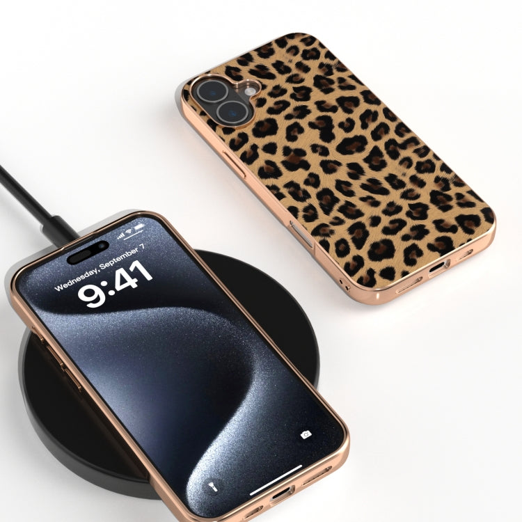 For iPhone 16 Nano Plating Leopard Print Phone Case(Gold)