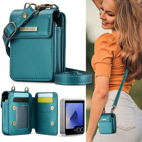 For Samsung Z Flip Series CaseMe Me50 Mini Lanyard Universal Bag(Green)