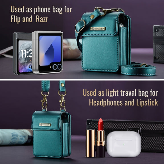 For Samsung Z Flip Series CaseMe Me50 Mini Lanyard Universal Bag(Green)
