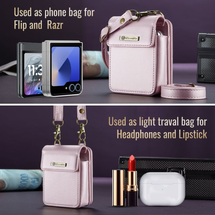 For Samsung Z Flip Series CaseMe Me50 Mini Lanyard Universal Bag(Pink)