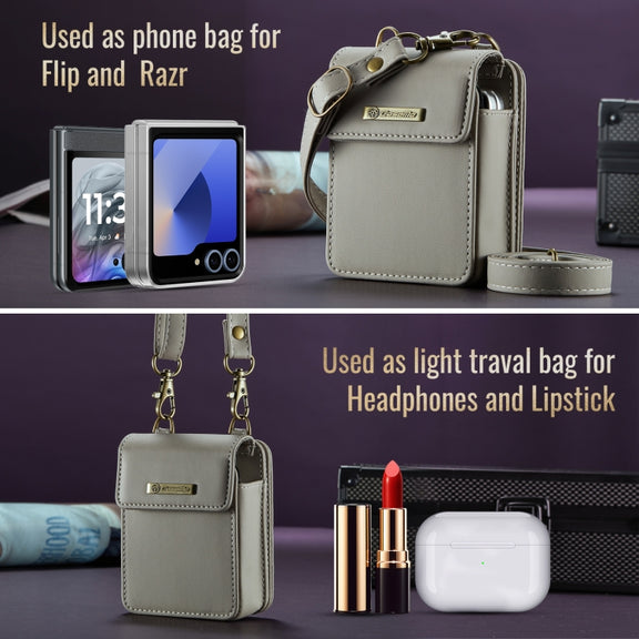 For Samsung Z Flip Series CaseMe Me50 Mini Lanyard Universal Bag(Khaki)