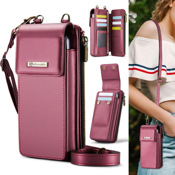 For Samsung Z Fold Series CaseMe Me50 Mini Lanyard Universal Bag(Wine Red)