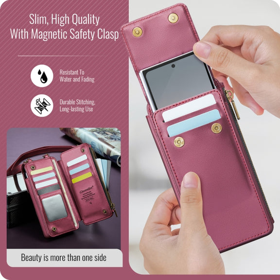 For Samsung Z Fold Series CaseMe Me50 Mini Lanyard Universal Bag(Wine Red)