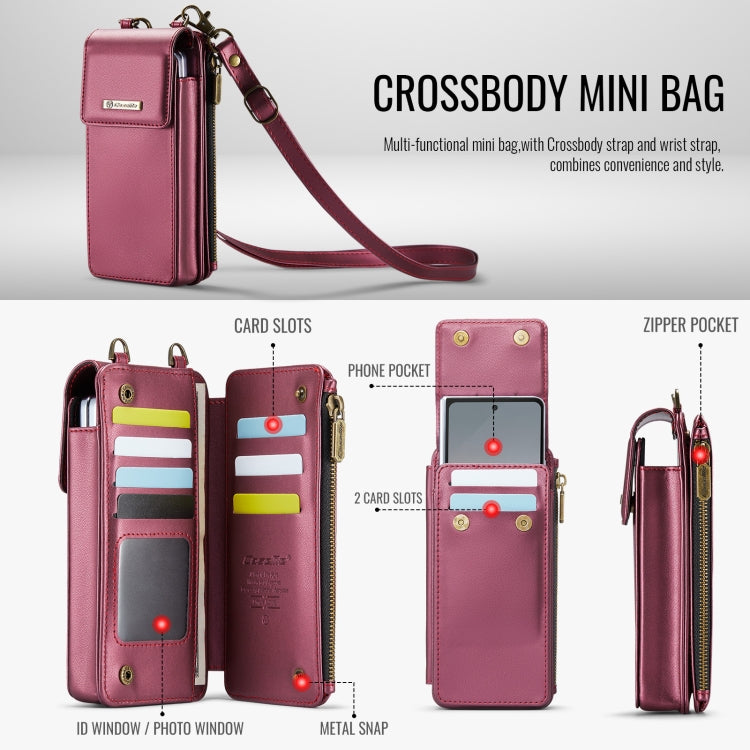 For Samsung Z Fold Series CaseMe Me50 Mini Lanyard Universal Bag(Wine Red)
