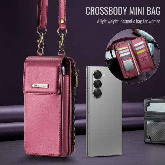 For Samsung Z Fold Series CaseMe Me50 Mini Lanyard Universal Bag(Wine Red)