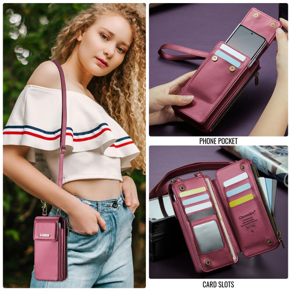 For Samsung Z Fold Series CaseMe Me50 Mini Lanyard Universal Bag(Wine Red)