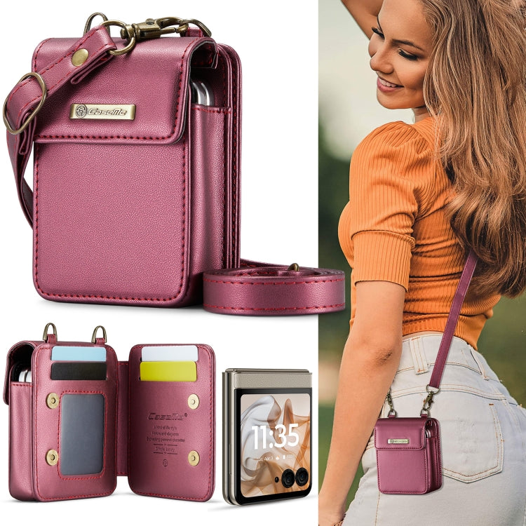 For Motorola Razr Series CaseMe Me50 Mini Lanyard Universal Bag(Wine Red)