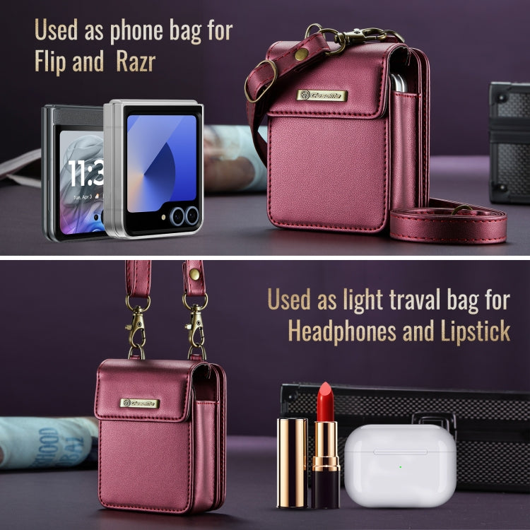 For Motorola Razr Series CaseMe Me50 Mini Lanyard Universal Bag(Wine Red)