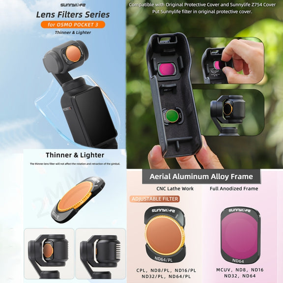 For DJI Osmo Pocket 3 Sunnylife Camera Lens Magnetic Metal Filter, No Impact On Gimbal Reset, Filter:ND32