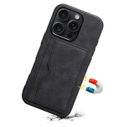 For iPhone 16 Denior D08 PU Single Card Slot Holder Phone Case(Black)