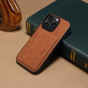 For iPhone 16 Denior D08 PU Single Card Slot Holder Phone Case(Brown)