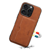 For iPhone 16 Denior D08 PU Single Card Slot Holder Phone Case(Brown)