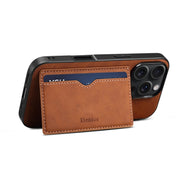 For iPhone 16 Denior D08 PU Single Card Slot Holder Phone Case(Brown)