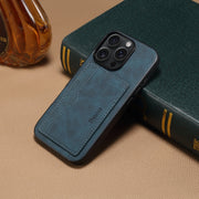 For iPhone 16 Denior D08 PU Single Card Slot Holder Phone Case(Blue)
