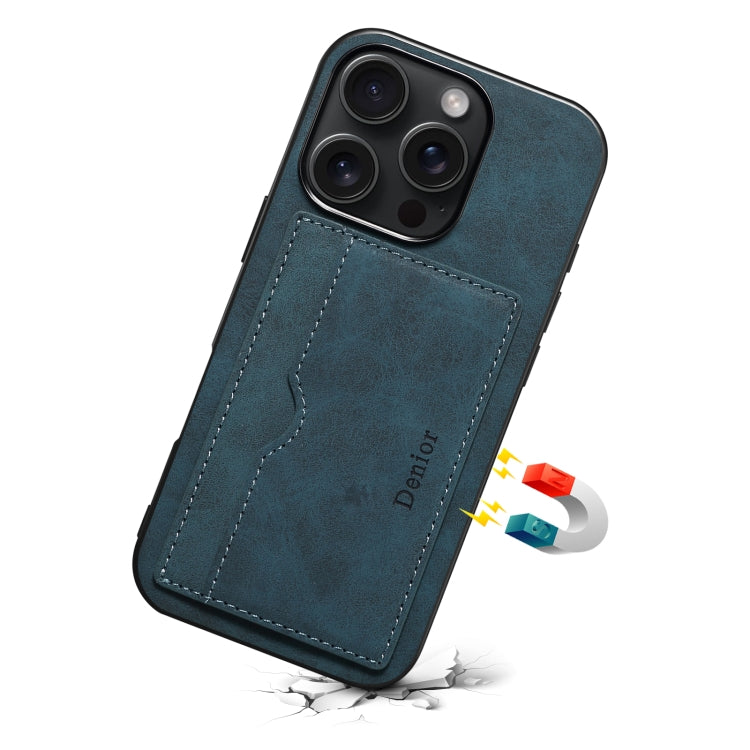 For iPhone 16 Plus Denior D08 PU Single Card Slot Holder Phone Case(Blue)