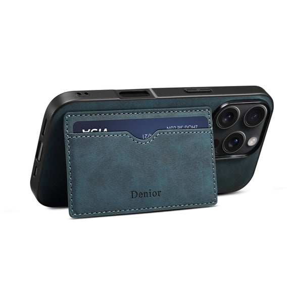 For iPhone 16 Plus Denior D08 PU Single Card Slot Holder Phone Case(Blue)