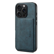 For iPhone 16 Pro Denior D08 PU Single Card Slot Holder Phone Case(Blue)