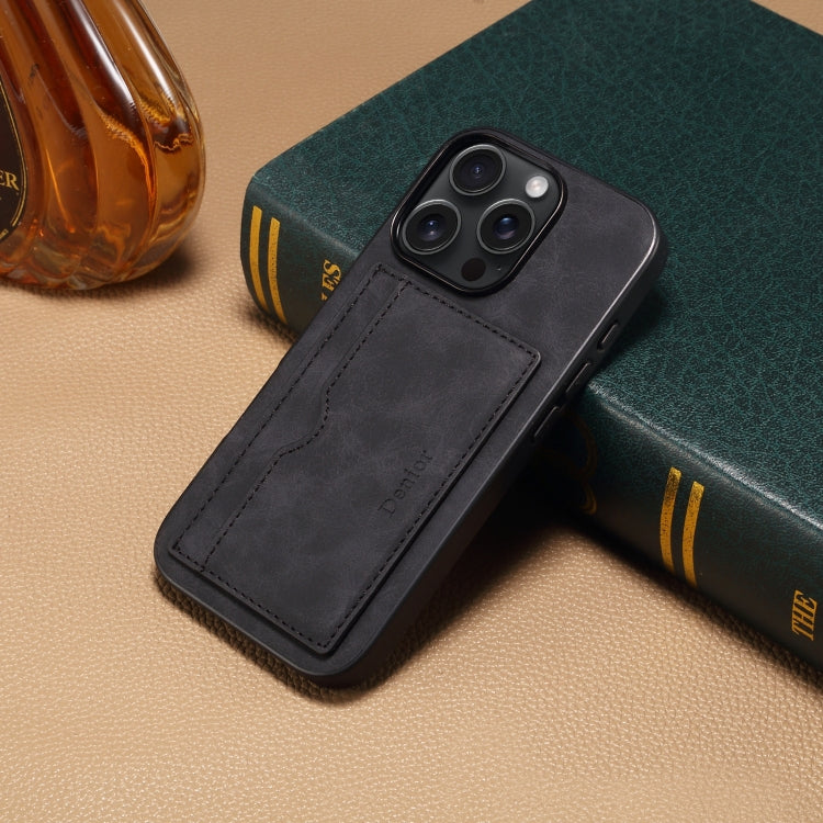 For iPhone 16 Pro Max Denior D08 PU Single Card Slot Holder Phone Case(Black)