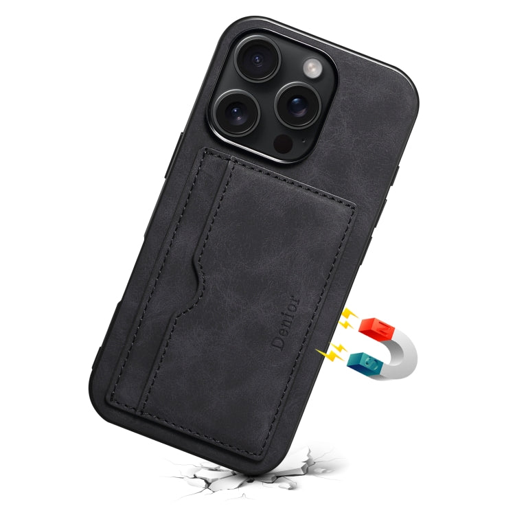 For iPhone 16 Pro Max Denior D08 PU Single Card Slot Holder Phone Case(Black)