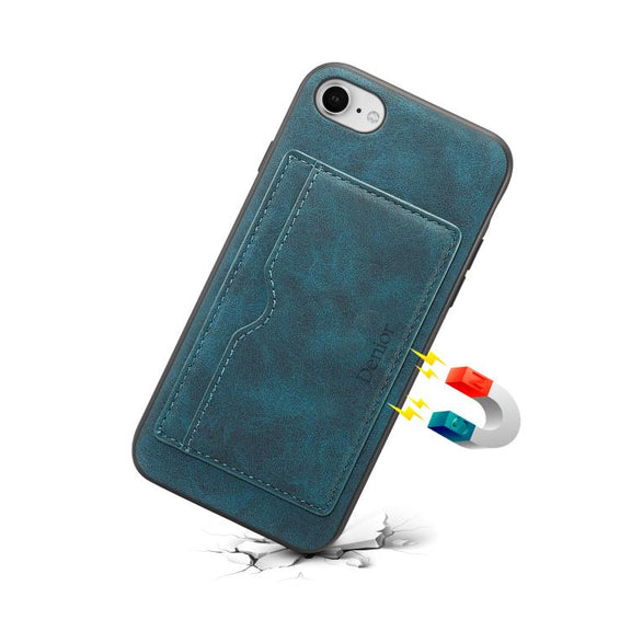 For iPhone 16e Denior D08 PU Single Card Slot Holder Phone Case(Blue)