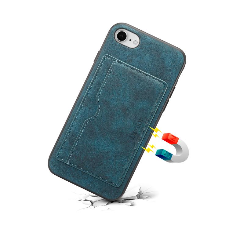 For iPhone 16e Denior D08 PU Single Card Slot Holder Phone Case(Blue)